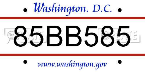 85BB585 District Of Columbia License Plate