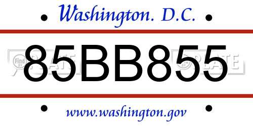 85BB855 District Of Columbia License Plate