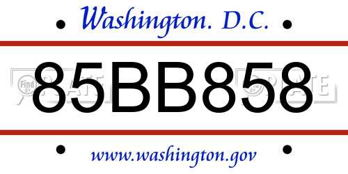 85BB858 District Of Columbia License Plate