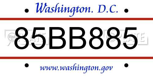 85BB885 District Of Columbia License Plate