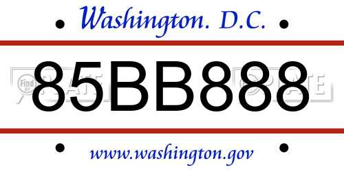 85BB888 District Of Columbia License Plate