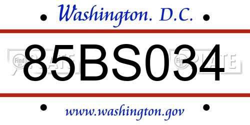 85BS034 District Of Columbia License Plate