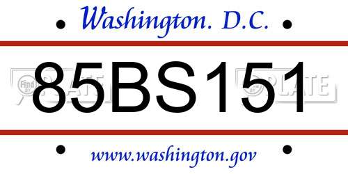 85BS151 District Of Columbia License Plate