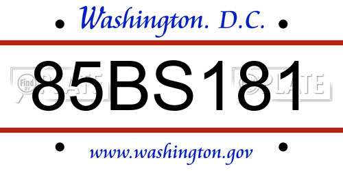 85BS181 District Of Columbia License Plate