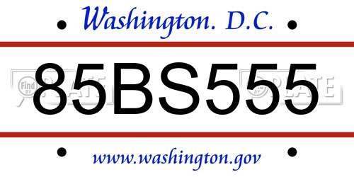 85BS555 District Of Columbia License Plate