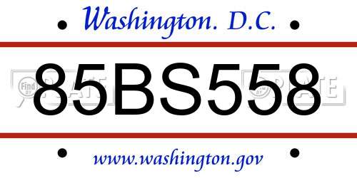 85BS558 District Of Columbia License Plate