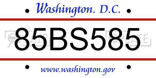 85BS585 District Of Columbia License Plate