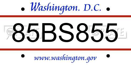 85BS855 District Of Columbia License Plate