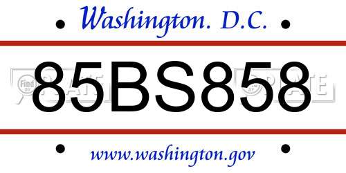 85BS858 District Of Columbia License Plate