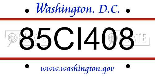 85CI408 District Of Columbia License Plate