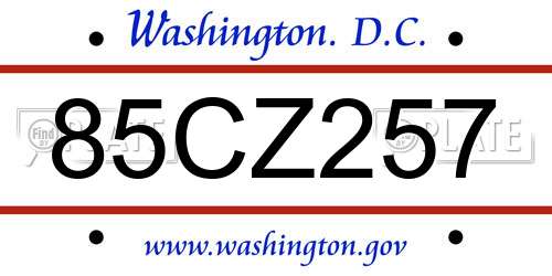 85CZ257 District Of Columbia License Plate