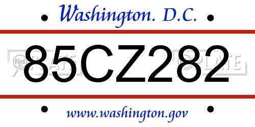 85CZ282 District Of Columbia License Plate
