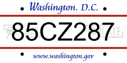 85CZ287 District Of Columbia License Plate