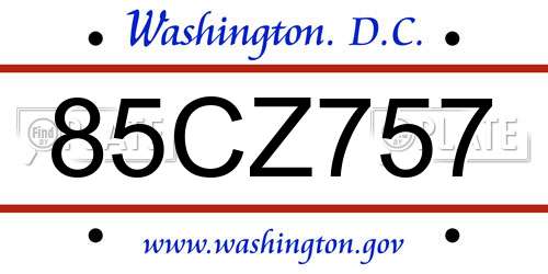 85CZ757 District Of Columbia License Plate