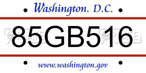 85GB516 District Of Columbia License Plate
