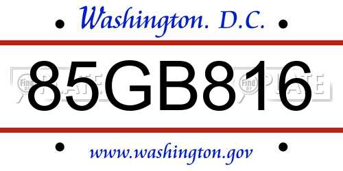 85GB816 District Of Columbia License Plate
