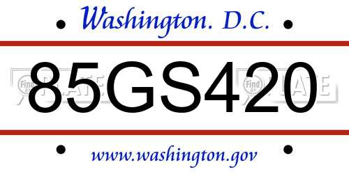 85GS420 District Of Columbia License Plate