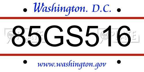 85GS516 District Of Columbia License Plate