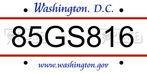 85GS816 District Of Columbia License Plate