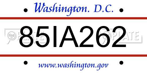 85IA262 District Of Columbia License Plate