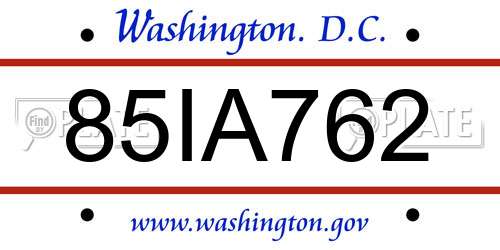 85IA762 District Of Columbia License Plate
