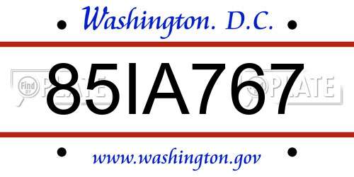 85IA767 District Of Columbia License Plate