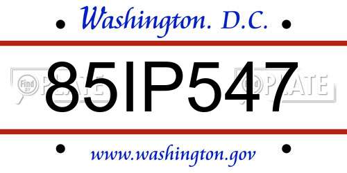85IP547 District Of Columbia License Plate