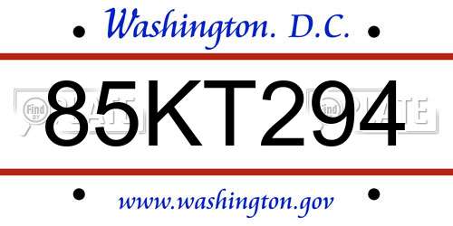 85KT294 District Of Columbia License Plate