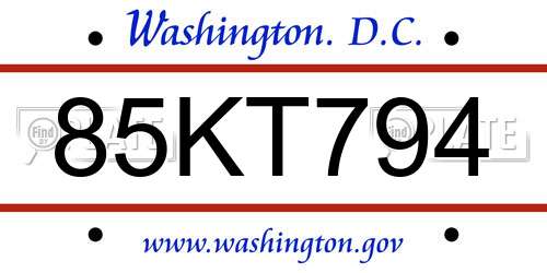 85KT794 District Of Columbia License Plate