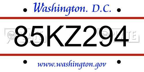 85KZ294 District Of Columbia License Plate