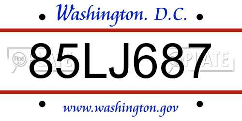 85LJ687 District Of Columbia License Plate