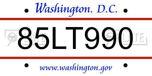 85LT990 District Of Columbia License Plate