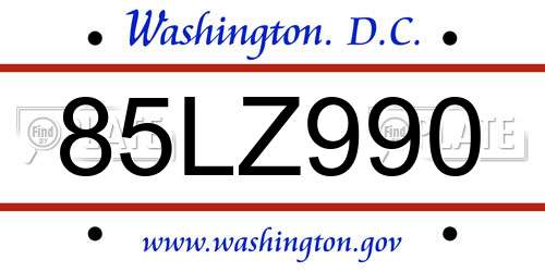 85LZ990 District Of Columbia License Plate
