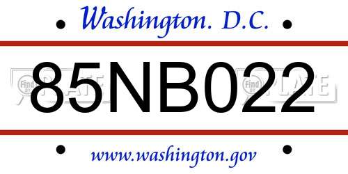 85NB022 District Of Columbia License Plate