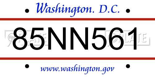 85NN561 District Of Columbia License Plate
