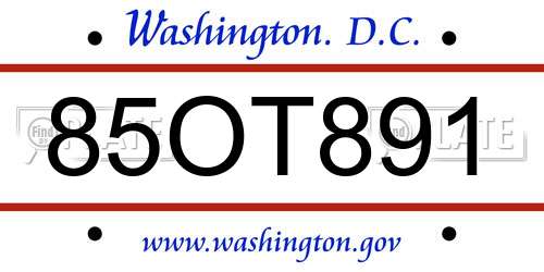 85OT891 District Of Columbia License Plate