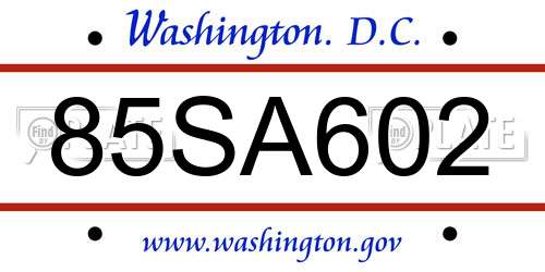 85SA602 District Of Columbia License Plate