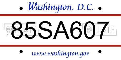 85SA607 District Of Columbia License Plate