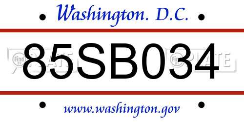 85SB034 District Of Columbia License Plate