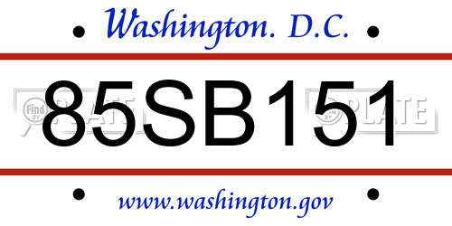 85SB151 District Of Columbia License Plate