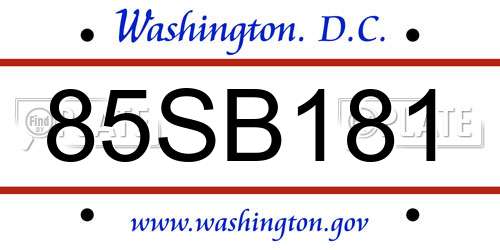 85SB181 District Of Columbia License Plate