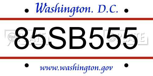 85SB555 District Of Columbia License Plate