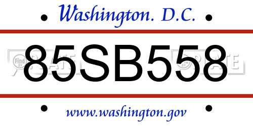 85SB558 District Of Columbia License Plate