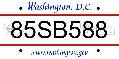 85SB588 District Of Columbia License Plate