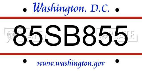 85SB855 District Of Columbia License Plate