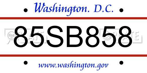 85SB858 District Of Columbia License Plate