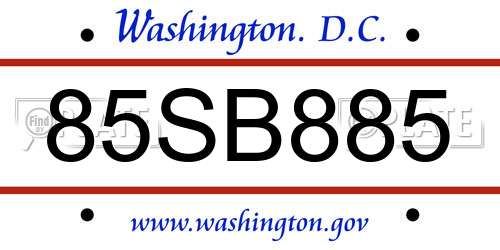 85SB885 District Of Columbia License Plate
