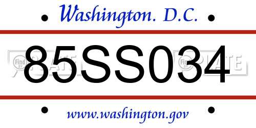 85SS034 District Of Columbia License Plate