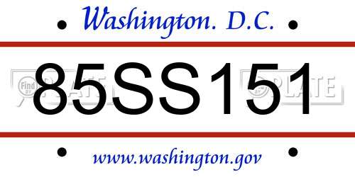 85SS151 District Of Columbia License Plate