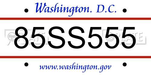 85SS555 District Of Columbia License Plate